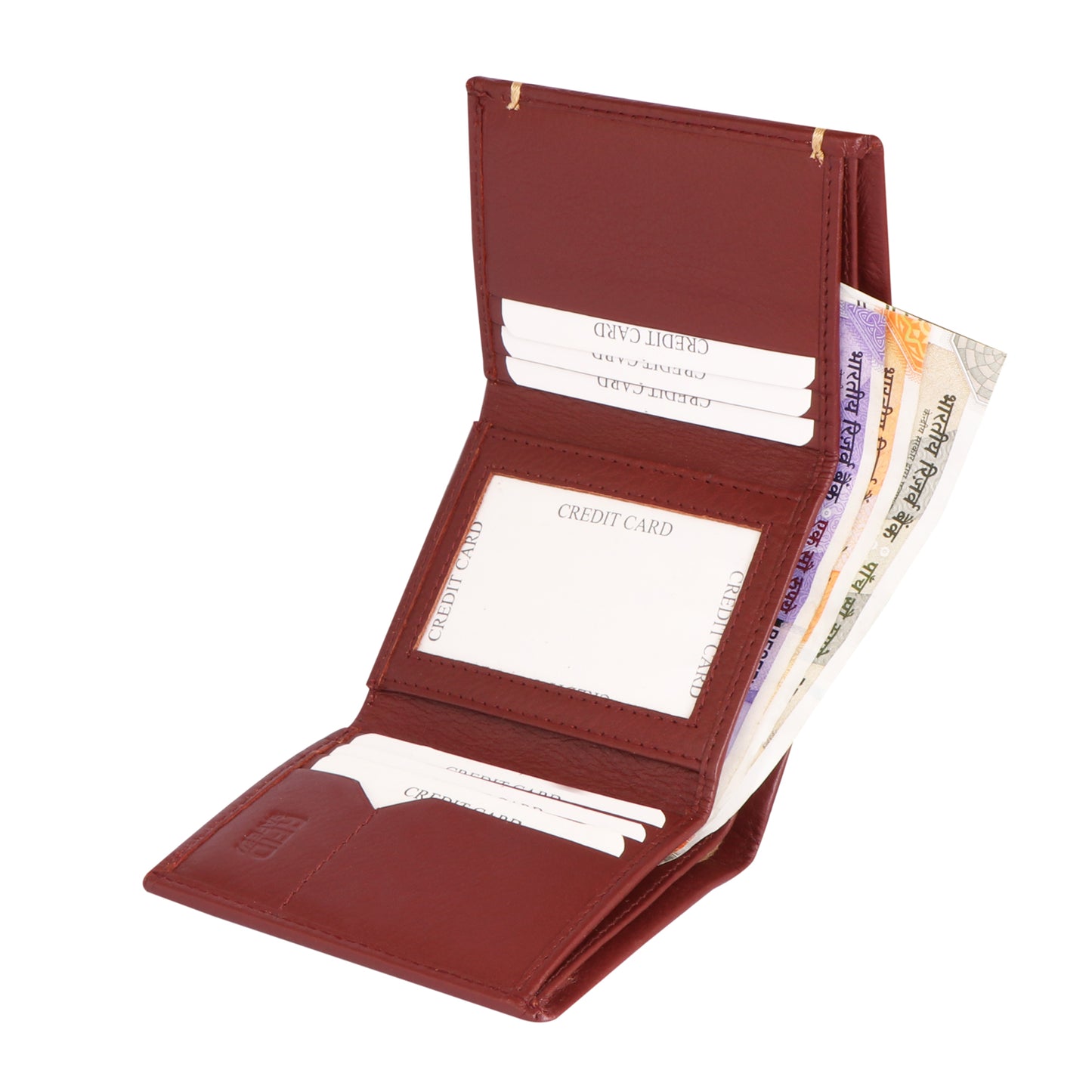 Men Maroon Brown Leather Bi-fold Wallet