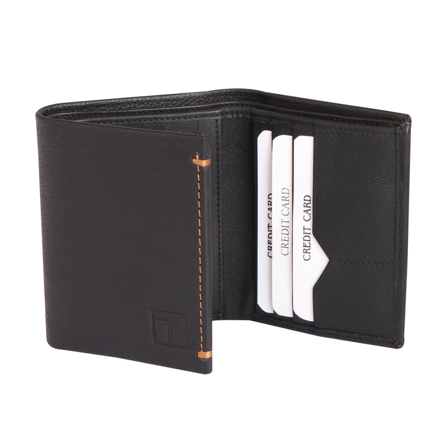 Men Charcoal Brown Tri-Fold Leather Wallet