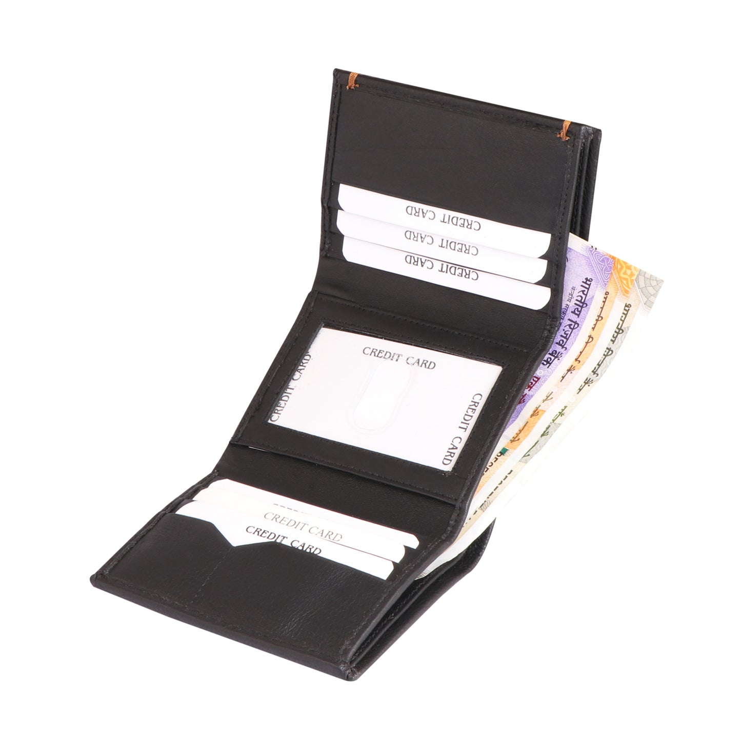 Men Charcoal Brown Tri-Fold Leather Wallet