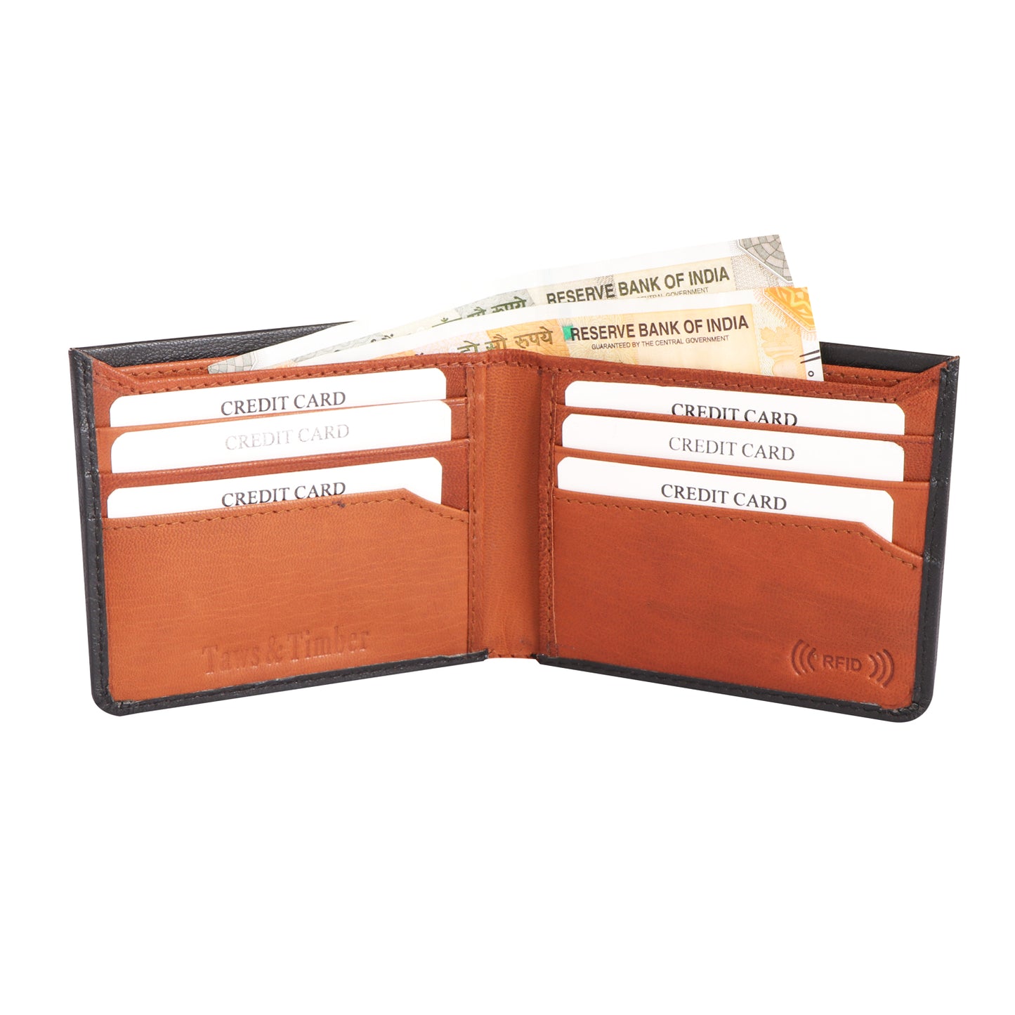 Men Black and Tan Bi-fold Leather Wallet