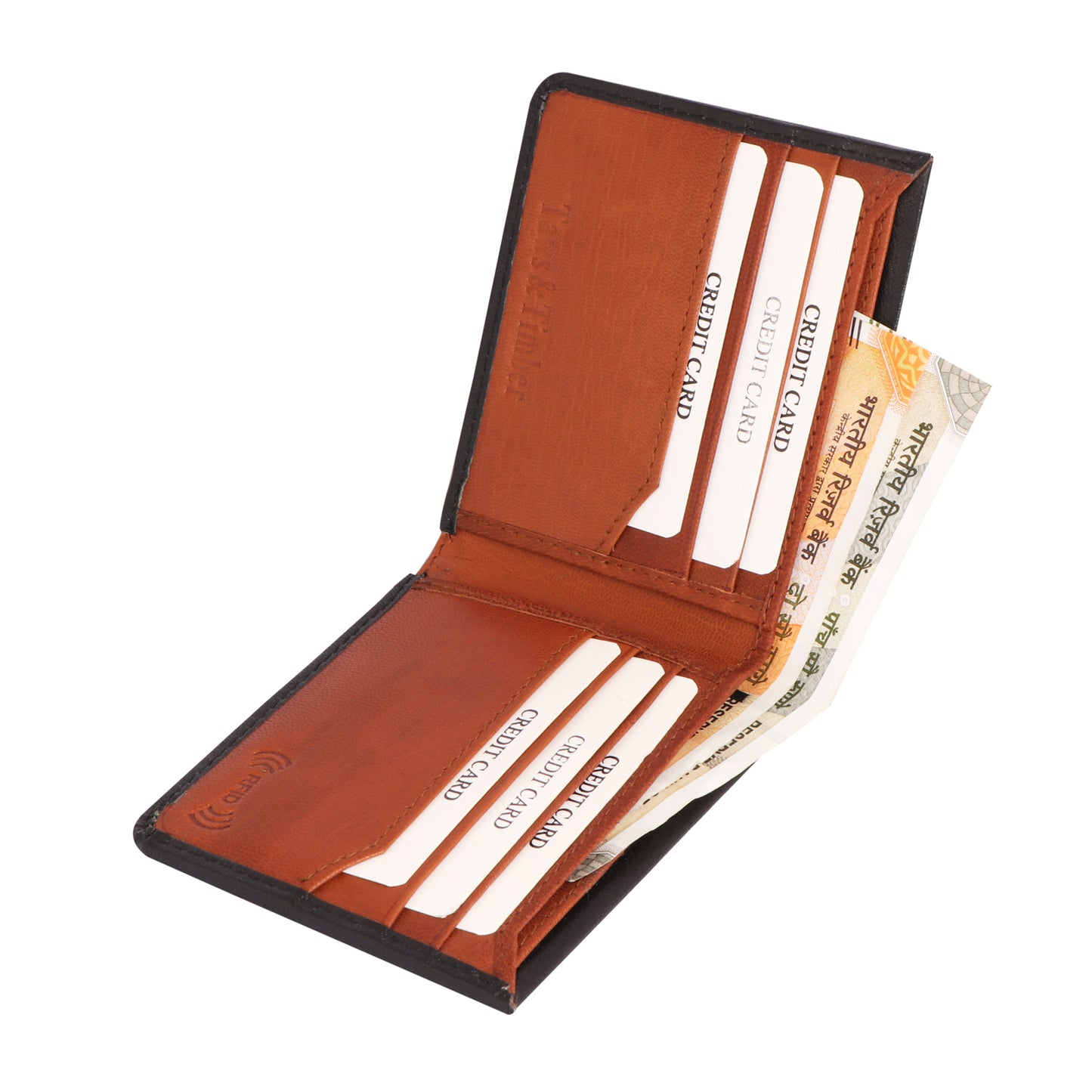 Men Black and Tan Bi-fold Leather Wallet