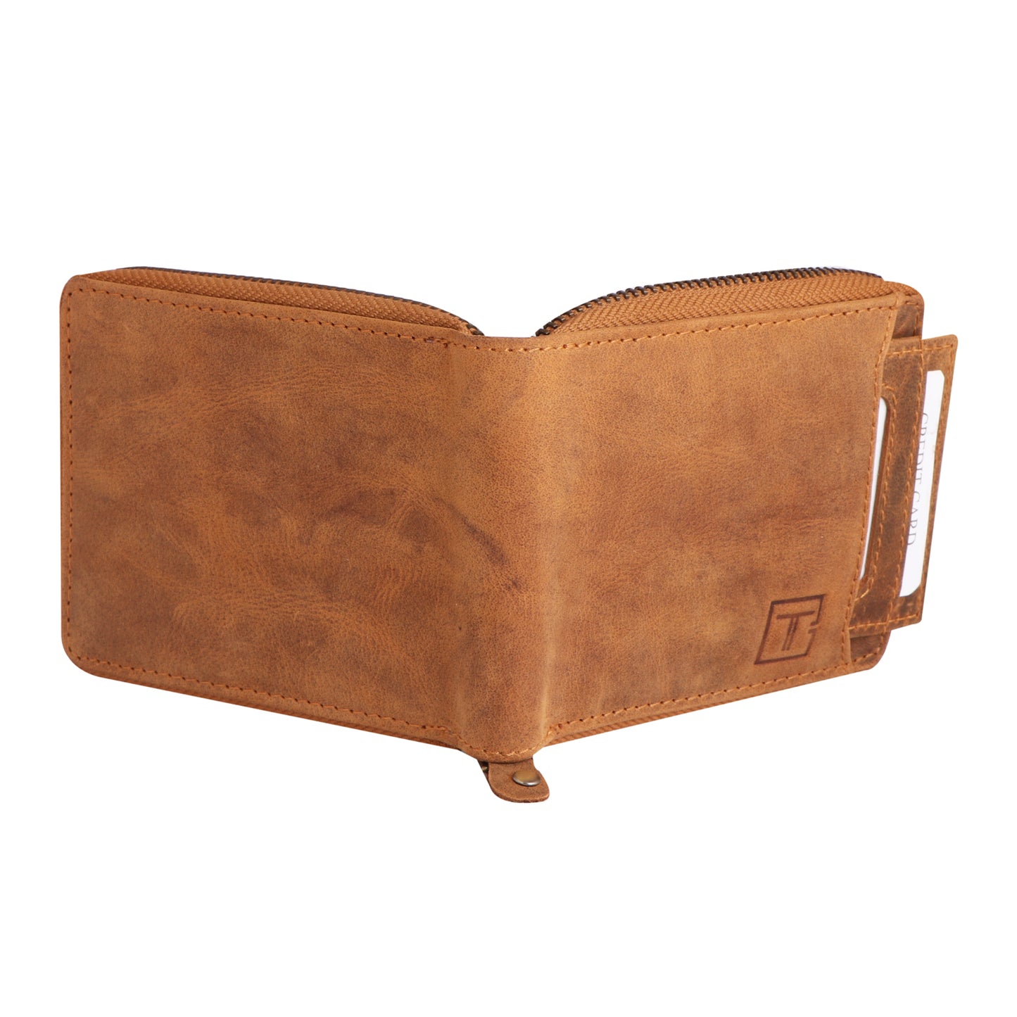 Men Light Brown Zip-Around Leather Wallet