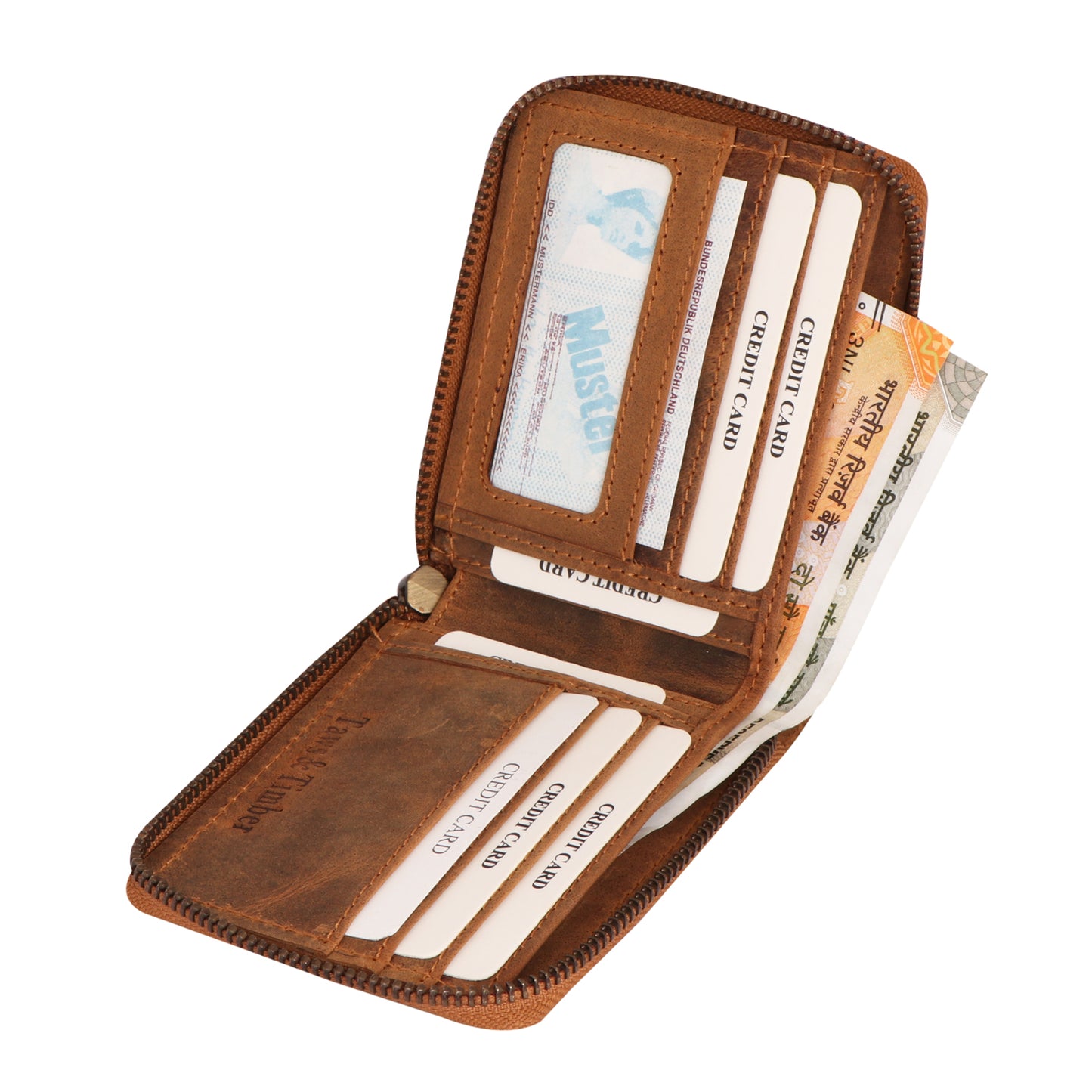 Men Light Brown Zip-Around Leather Wallet