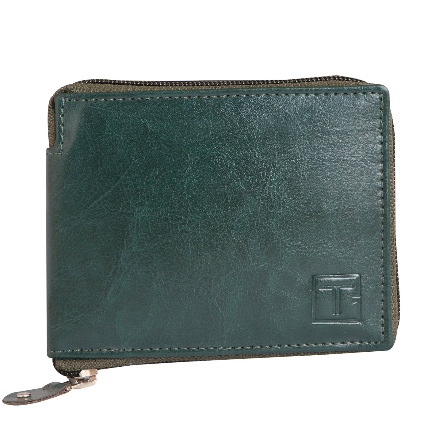 Men Green Zip-around Leather Wallet