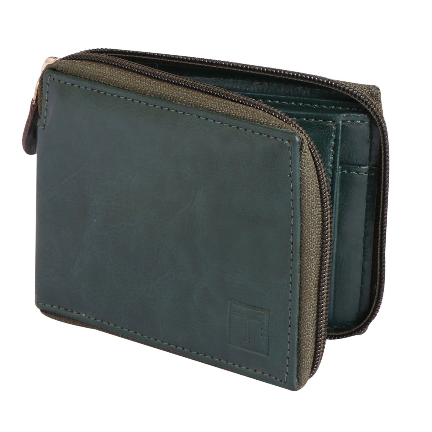 Men Green Zip-around Leather Wallet