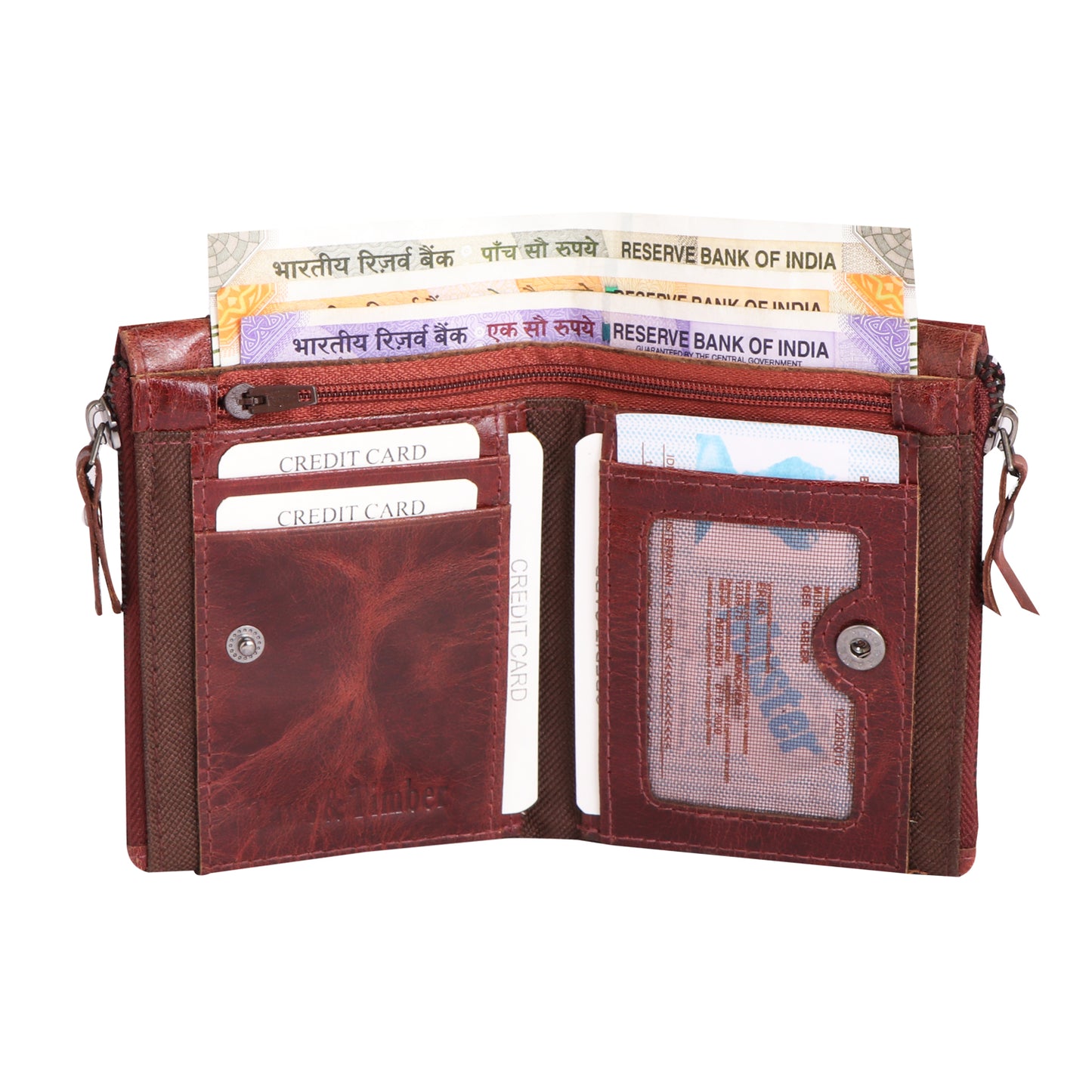 Men Brown Zip-around Leather Wallet