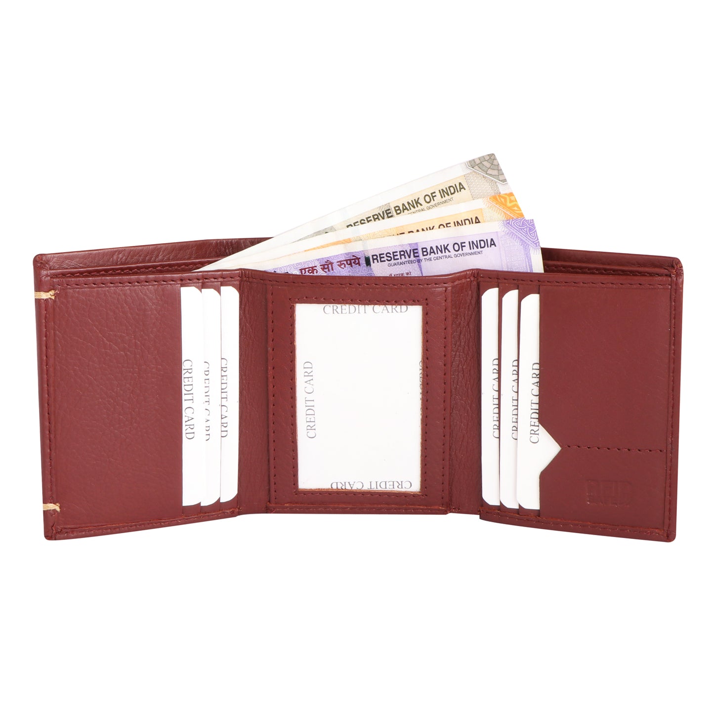 Men Maroon Brown Leather Bi-fold Wallet