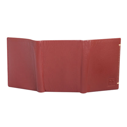Men Maroon Brown Leather Bi-fold Wallet