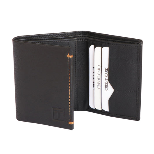 Men Charcoal Brown Tri-Fold Leather Wallet