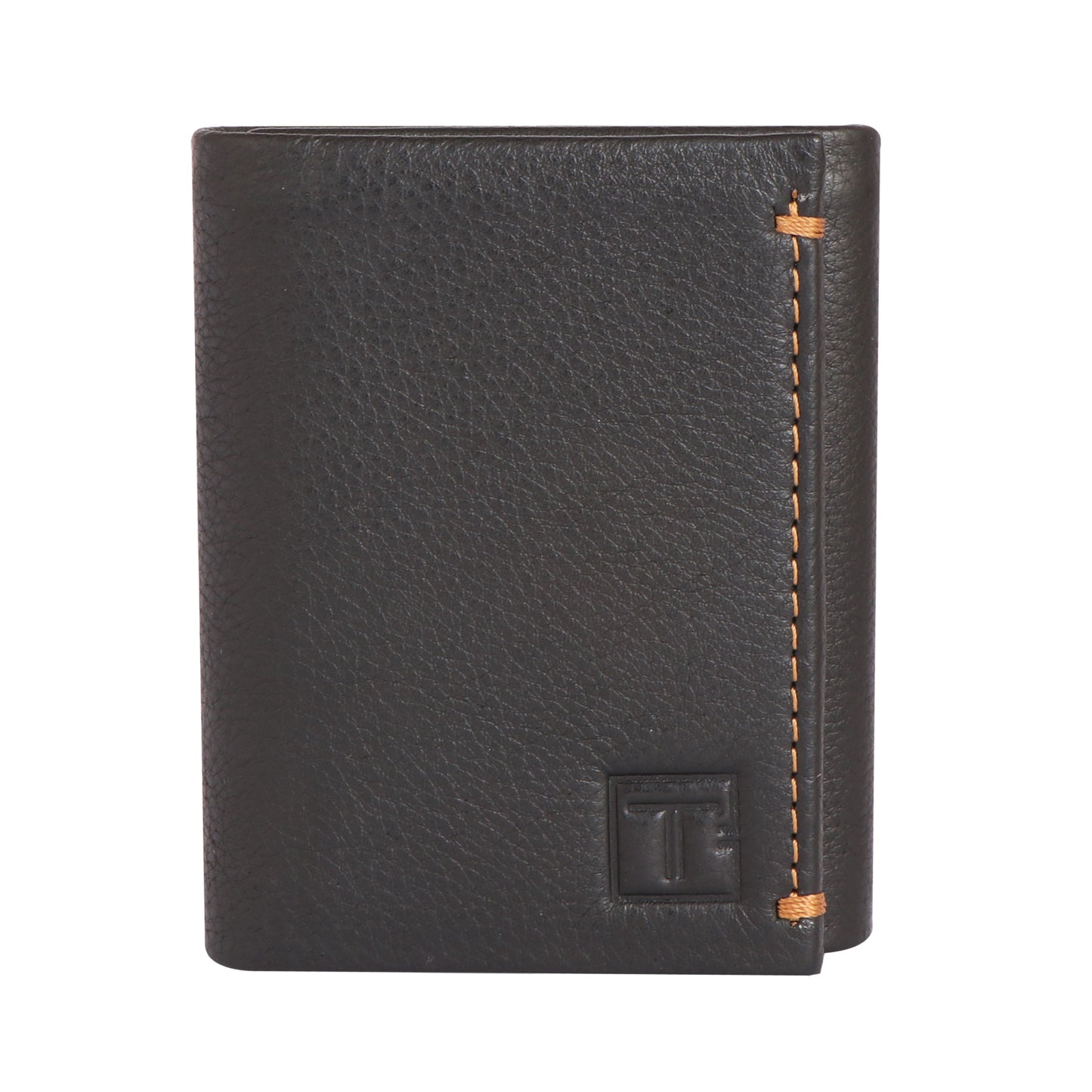 Men Charcoal Brown Tri-Fold Leather Wallet