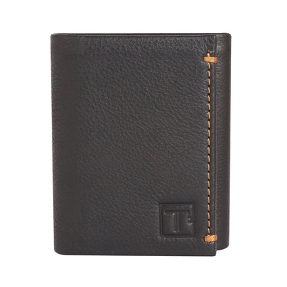 Men Charcoal Brown Tri-Fold Leather Wallet