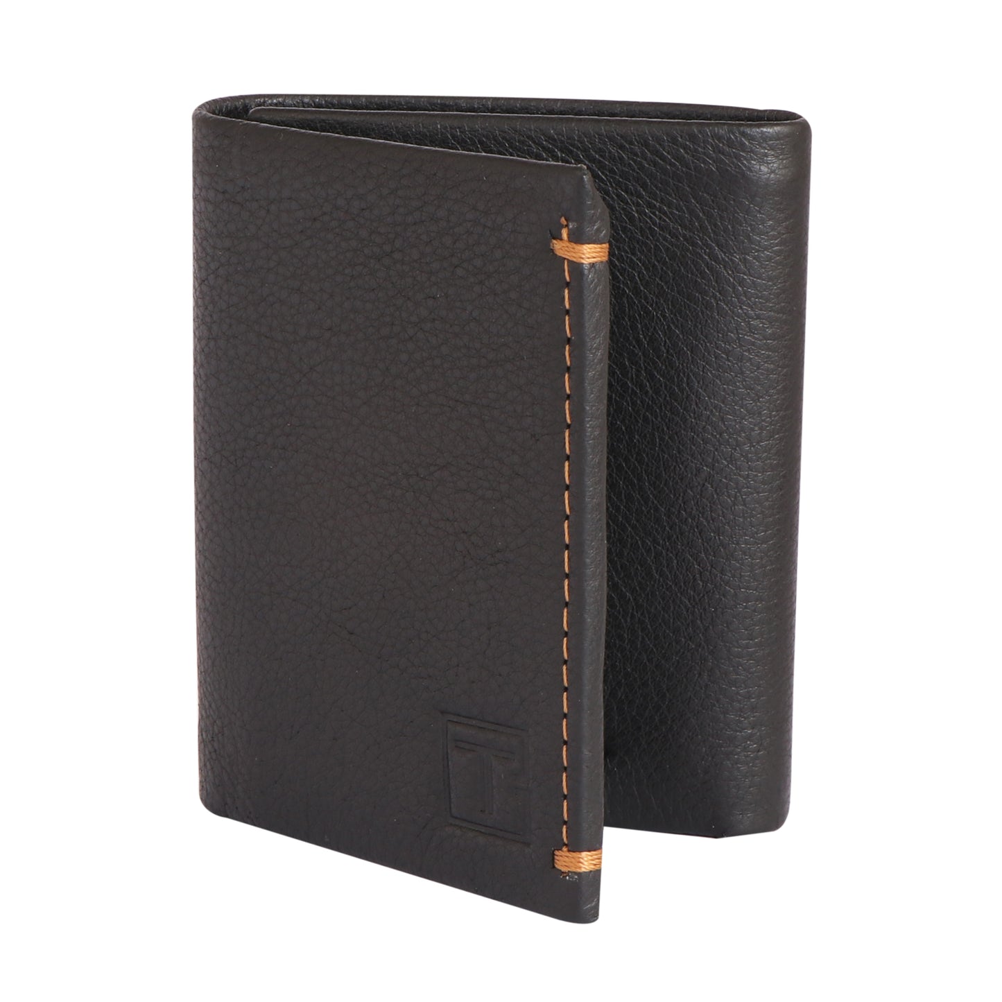 Men Charcoal Brown Tri-Fold Leather Wallet