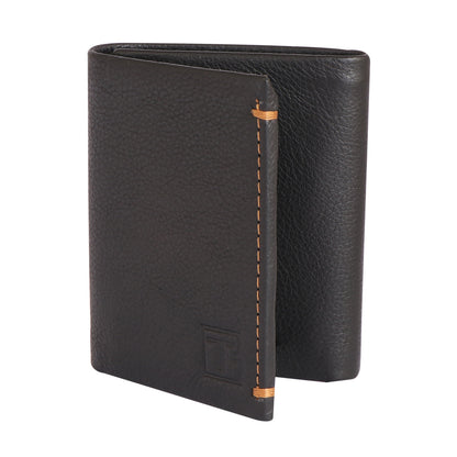 Men Charcoal Brown Tri-Fold Leather Wallet
