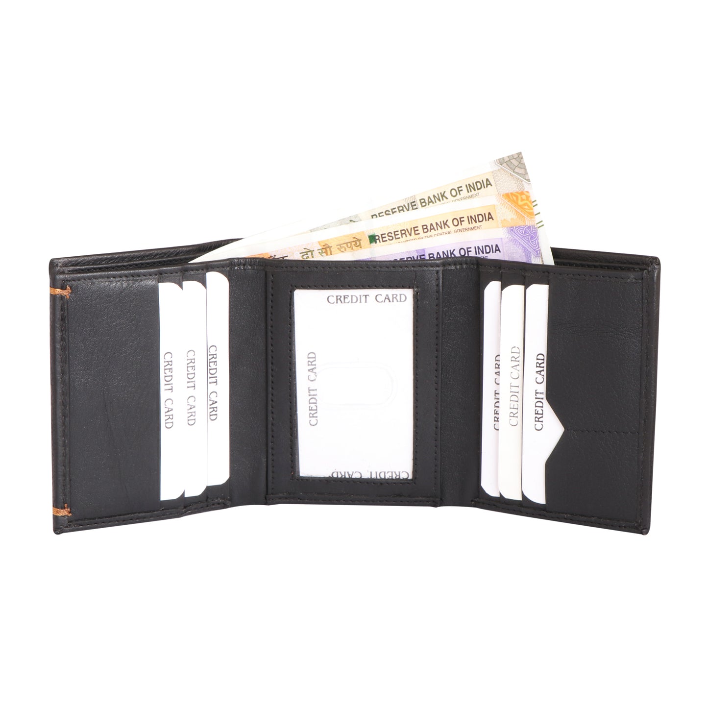 Men Charcoal Brown Tri-Fold Leather Wallet