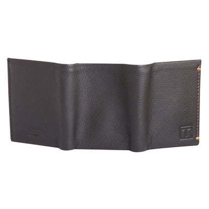 Men Charcoal Brown Tri-Fold Leather Wallet