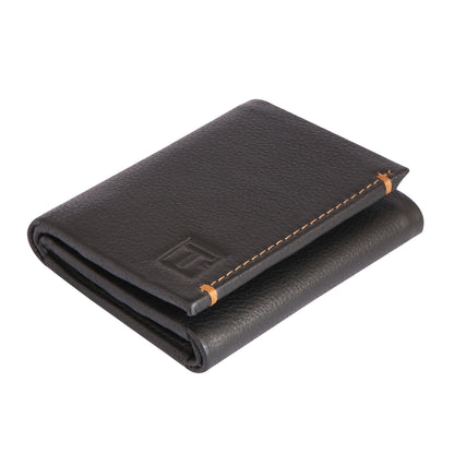 Men Charcoal Brown Tri-Fold Leather Wallet