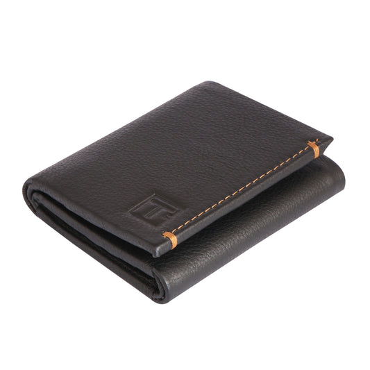 Men Charcoal Brown Tri-Fold Leather Wallet