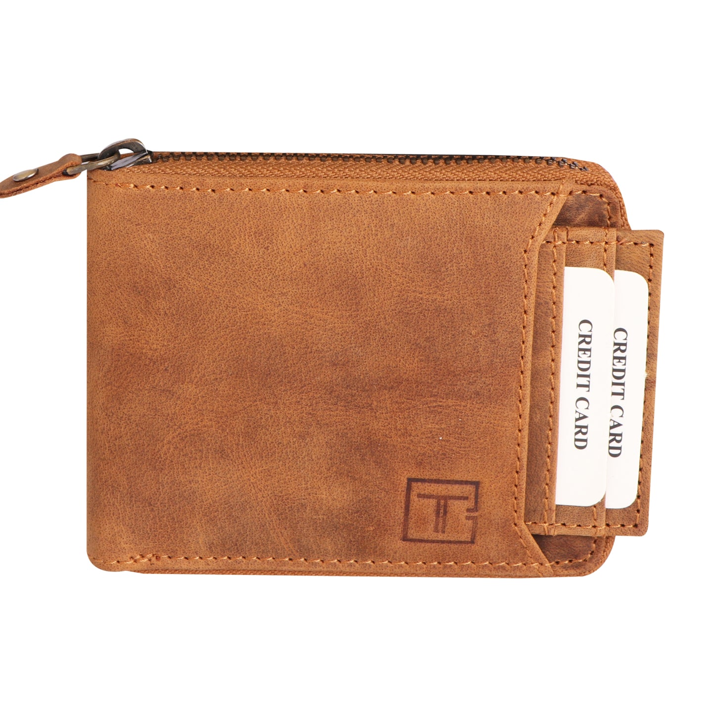 Men Light Brown Zip-Around Leather Wallet