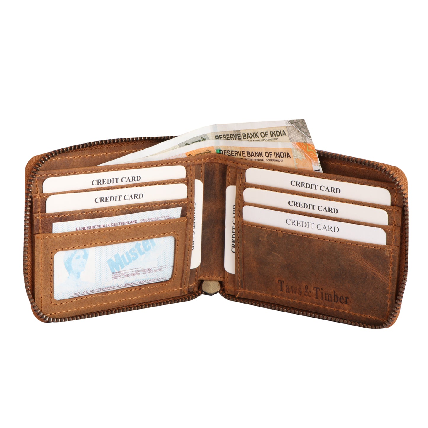 Men Light Brown Zip-Around Leather Wallet