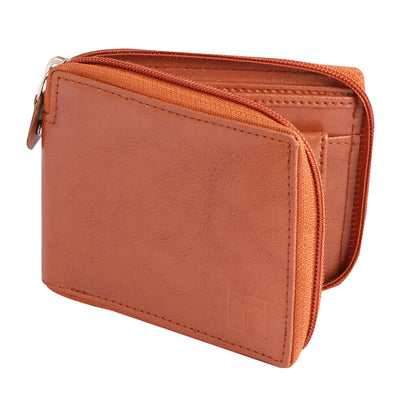 Men Tan Zip-around Artificial Wallet