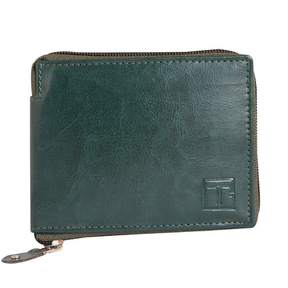 Men Green Zip-around Leather Wallet
