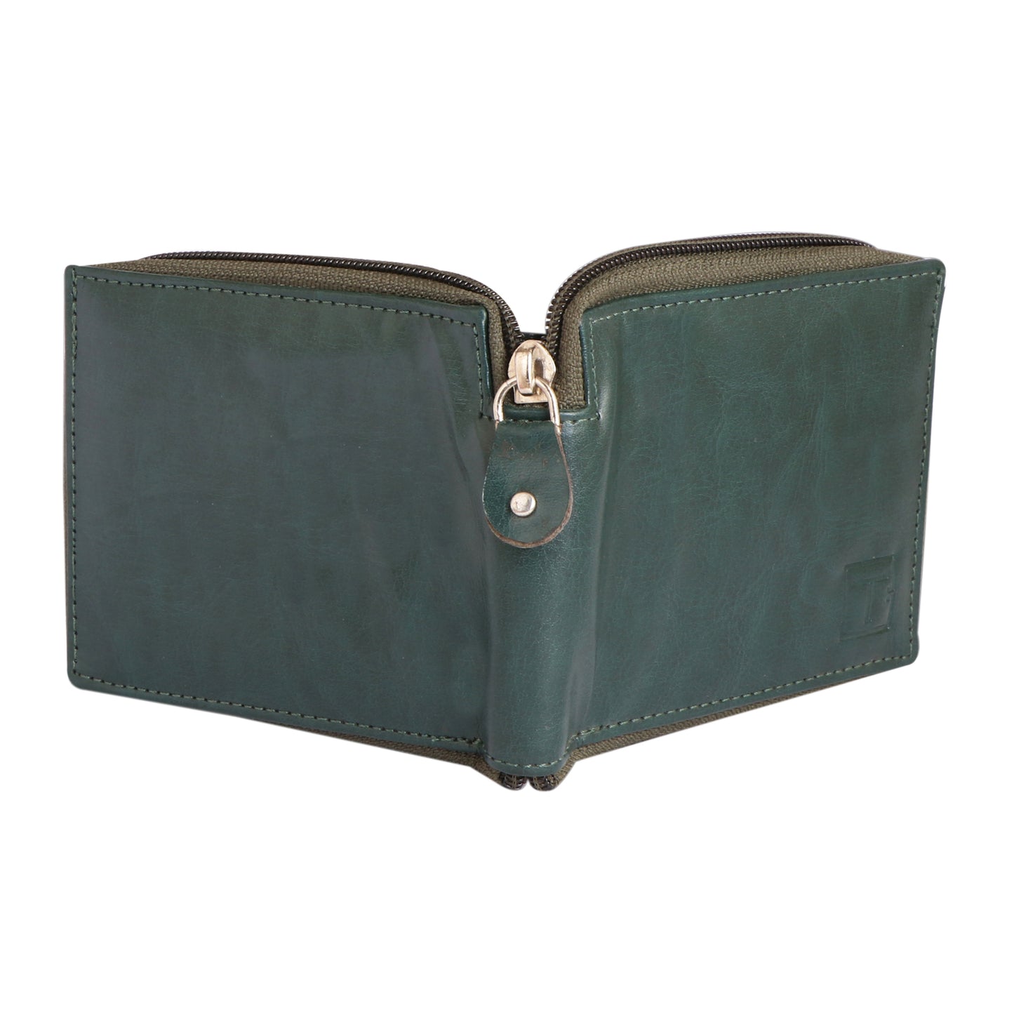 Men Green Zip-around Leather Wallet