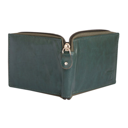 Men Green Zip-around Leather Wallet