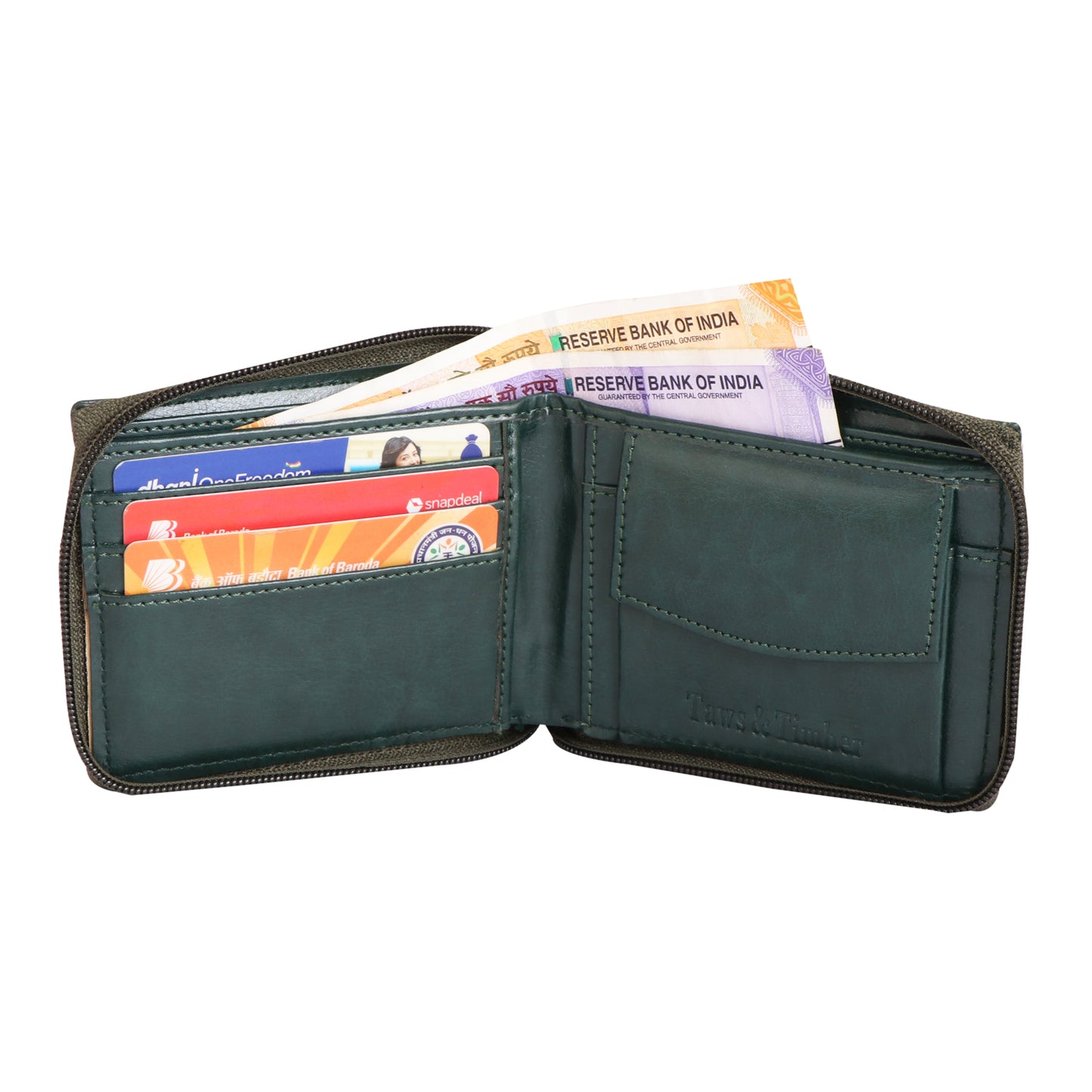Men Green Zip-around Leather Wallet