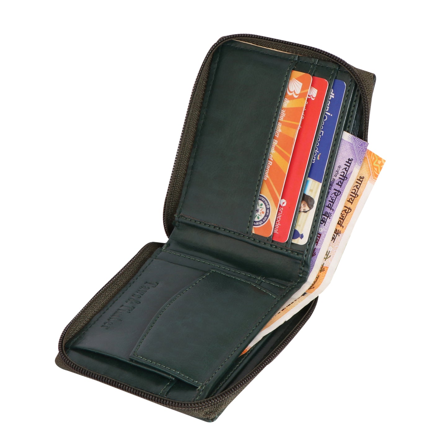Men Green Zip-around Leather Wallet